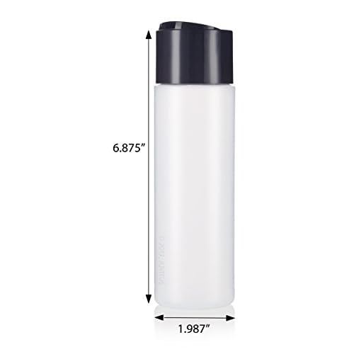 JUVITUS 8 oz / 250 ml Professional Natural Clear Refillable Plastic Squeeze Bottle with Wide Black Disc Cap Lid (6 pack)
