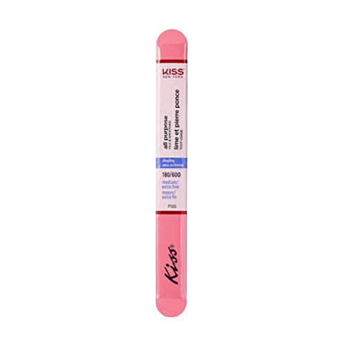 Kiss File All Purpose & Smoother 180 Medium / 600 Extra Fine F100N - Pack of 6 Files & Smooths Natural and Artificial Nails