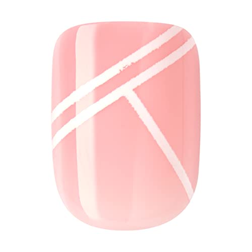 KISS imPRESS No Glue Mani Press On Nails, Design, 'Timeless Day', Pink, Petite Size, Squoval Shape, Includes 30 Nails, Prep Pad, Instructions Sheet, 1 Manicure Stick, 1 Mini File