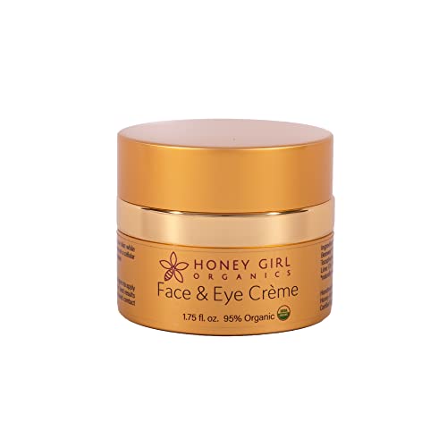 Honey Girl Organics Face & Eye Cr?me, USDA Certified Organic Facial Moisturizer & Under Eye Cream for Wrinkles, Dark Circles and Puffiness w/Hydrating Honey, Beeswax, Essential Oils & EVOO. 1.75oz