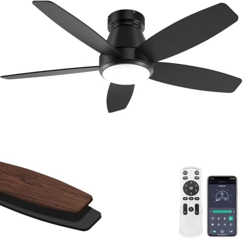 42 Inch Ceiling Fan with Lights, Remote Control, 6-Speed Reversible DC Motor, Dimmable, 3 Color Temperatures, Black