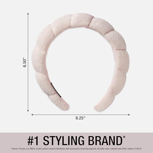 Conair Spa Makeup and Face Washing Headband, Ultra-Absorbent Microfiber Headband for Washing Face, Soft Terry Cloth, No-Squeeze, No-Pull Band Gentle on Hair and Head, Bubble Design, Pink