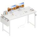 White Computer Desk with Power Outlet and USB Charging Station - 47.2 Inch Teen Study & Gaming Table