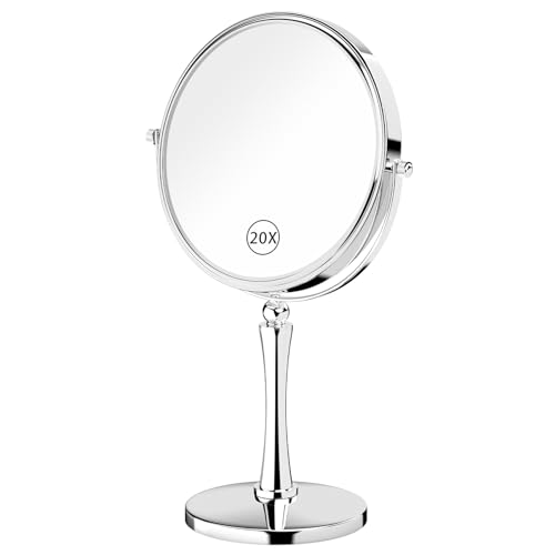 8-Inch Dual-Sided Makeup Mirror with 20X Magnification, 360° Rotation, Chrome Finish
