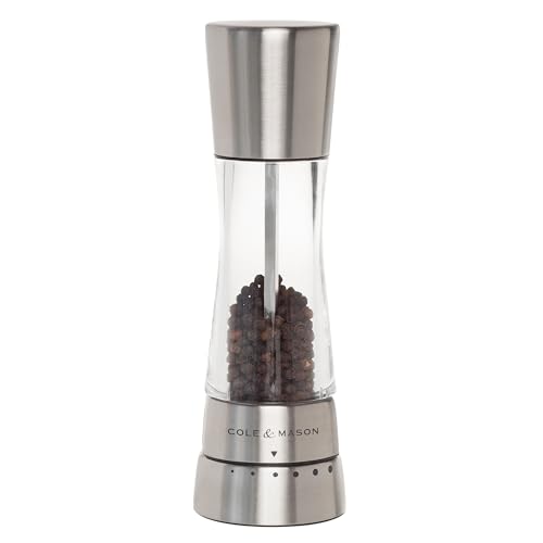 Stainless Steel Pepper Mill - 7.5-Inch Adjustable Spice Grinder by Cole & Mason - Derwent Series