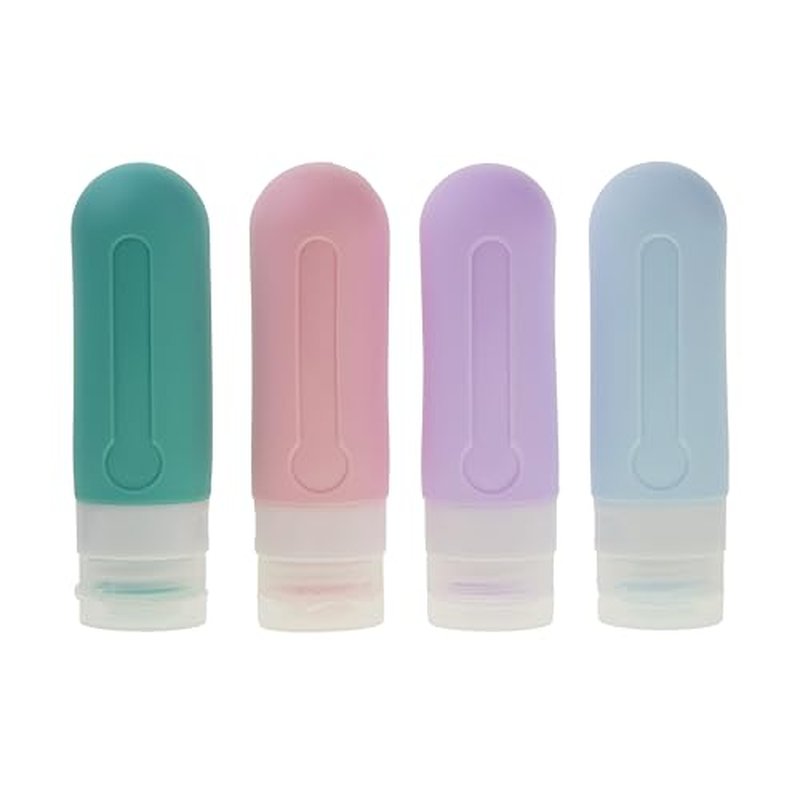 EXPRESSIONS 4pc Refillable Travel Bottles Set ? Leakproof Squeeze Bottles with Snap Caps, Toiletry Containers with Labels & Clear Zip Pouch for Travel, Gym, and Beauty On the Go