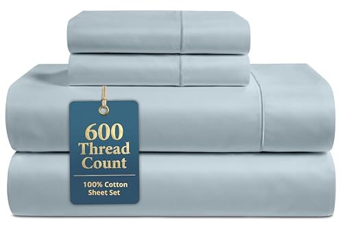 Queen Cotton Sheet Set 600TC Silky Sateen Weave French Blue - 4 Piece