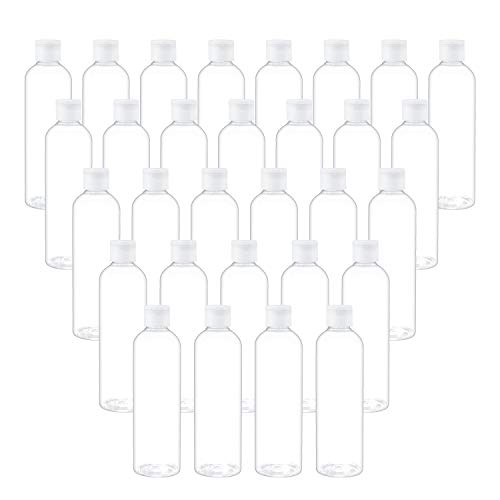 TRENDBOX 8oz/250ml Clear Bottles with Flip Cap Lid BPA-Free Travel Containers For Shampoos,Lotions and Massage Oils - 30 Pack