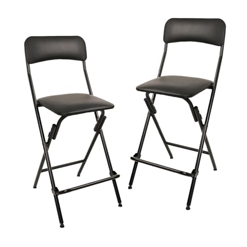 2 Pack Folding Bar Stools with Footrest, 24" Black Portable Seat Set of 2