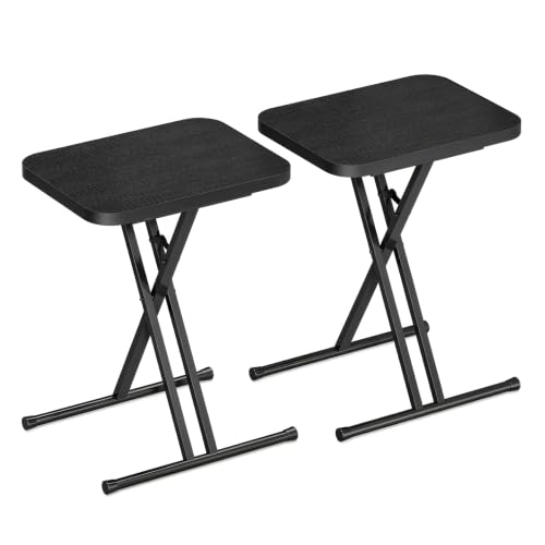Kitstorack Black Folding TV Tray Tables Set of 2 No Assembly Rounded Metal Rims