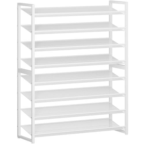 8-Tier Metal Shoe Rack Organizer - White, Heavy Duty Shoe Storage Shelf for Garage, Entryway, Closet - Holds Up to 40 Pairs