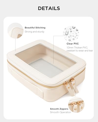 Travel Clear Makeup Bag Set TSA Approved Cosmetic Case with Zipper - Mini & Large Beige