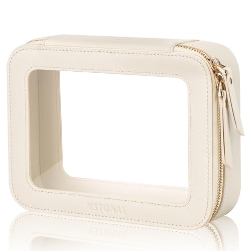 Medium Beige Clear Makeup Bag with Zipper - Travel Cosmetic Organizer