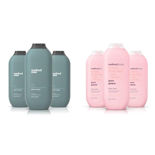 Method Men Body Wash, Sea + Surf, Paraben and Phthalate Free, 18 FL Oz,Softening & Body Wash, Pure Peace, Paraben and Phthalate Free, 18 oz,Detoxifying