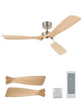 VONLUCE 52-Inch Natural Wood & Nickel Ceiling Fan with Lights, Remote
