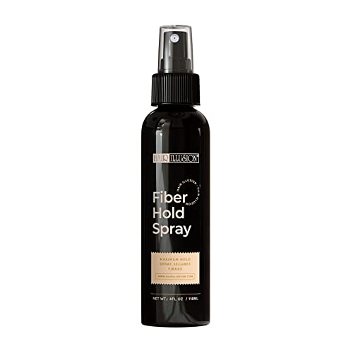 Hair Illusion Black Real Fibers and Holding Spray for Women & Men - Natural Texture, Non-Synthetic Cover Up for Thinning Hair and Bald Spots - 18 Gram