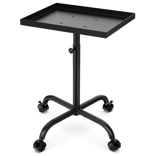 Black Salon Rolling Trolley with Height Adjustable Tray for Hair & Beauty