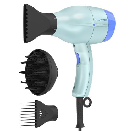 TOME 1875W Ionic Hair Dryer with Diffuser Set - Blue - 3 Attachments, Home Use