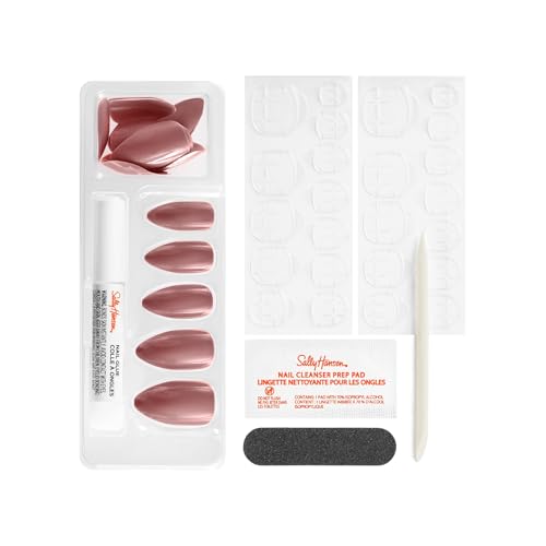 Sally Hansen Salon Effects¢ç Perfect Manicure, Rose & Shine, Press On Nails, Almond Shaped, Non-Damaging Adhesive Tabs, File, and Alcohol Pad Included (Pack of 2)