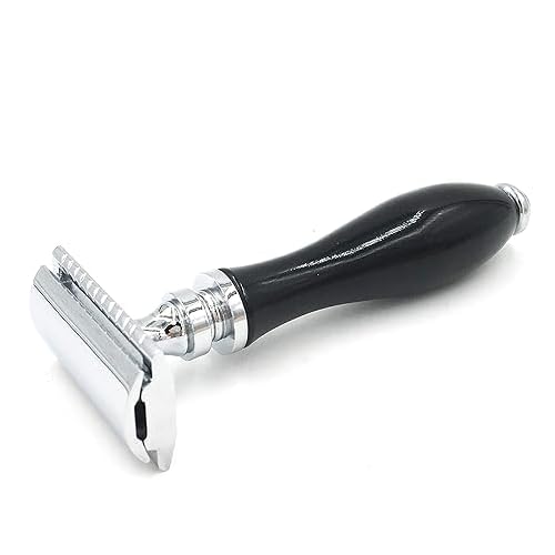 Parker 111B Ebony Handle Three?Piece Double?Edge Safety Razor ? Elegant Weighted Scratch?Resistant Shaving Razor with Premium Blades
