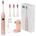 Pink SonicPower Electric Toothbrush Kit - 5 Modes, 1-Year Brush Heads Supply, Travel & Waterproof