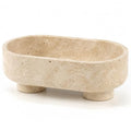 LIN CHUAN Natural Travertine Oval Fruit Bowl with Two Legs - Beige Decor