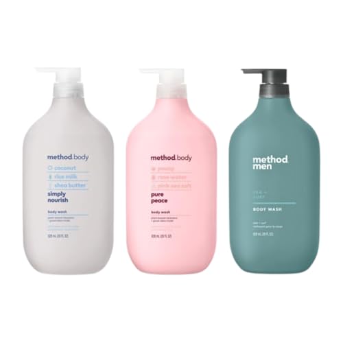 Method Body Wash Trio Set - Moisturizing Natural Scents for Daily Skin Care - Simply Nourish, Pure Peace, Sea & Surf