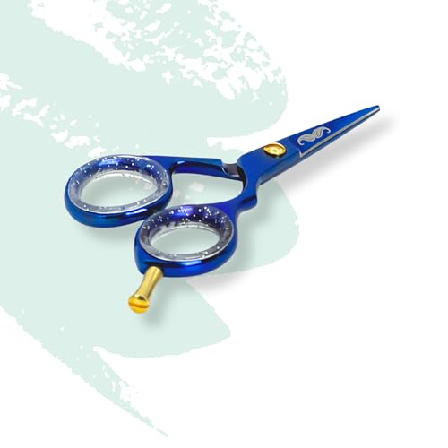 Rounded-Tip Trimming Scissors for Men ? Stainless Steel High Carbon Beard, Mustache, and Ear Hair Grooming Scissor (Blue (Pointy-Tip))