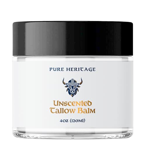 Pure Heritage Unscented Tallow Balm ? Grass-Fed Moisturizer for Sensitive, Dry & Reactive Skin | Natural Nourishing Balm for Face & Body | Family-Safe, Minimal Ingredients | 4oz