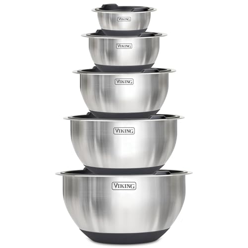 Viking Black 10-Piece Stainless Steel Mixing Bowls Set with Lids & Non-Slip Base