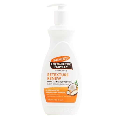 Palmer's Cocoa Butter Formula Retexture & Renew Exfoliating Body Lotion for Rough & Bumpy Skin, Triple Action Moisturizers + AHAs, Pump Bottle, 13.5 Ounce (Pack of 2)