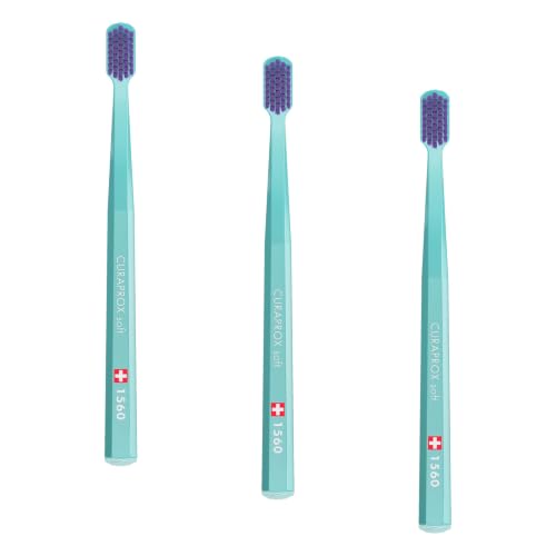 Soft Toothbrush for Adults - Gentle, Plaque-Removing, 1560 Ultra-Fine Filaments, Pack of 3