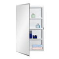 White Plastic Medicine Mirror Cabinet 16x26 Inch Beveled Door Surface & Recessed Mount