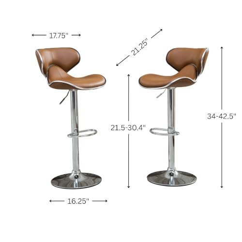 Roundhill Furniture Masaccio Caramel Faux Leather Upholstered Swivel Barstool Set of 2 with Chrome Base