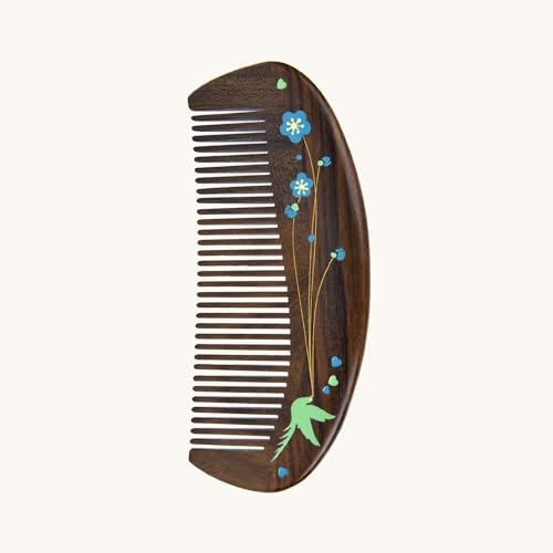 Handmade Wooden Hair Comb for Women - Wide Tooth Anti-Static Detangling Comb with Lacquer Art
