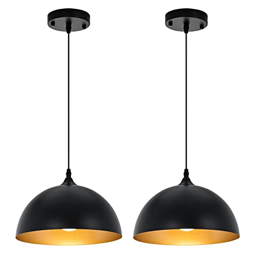 Farmhouse Pendant Lighting for Kitchen Island 2 Pack Black Metal Dome Light Fixture - 11.8 Inch Ceiling Variation