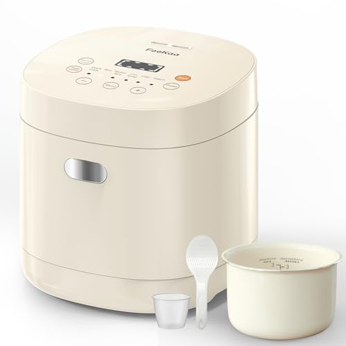 Mini Rice Cooker 3 Cup Uncooked with Ceramic Coated Pot - Ivory