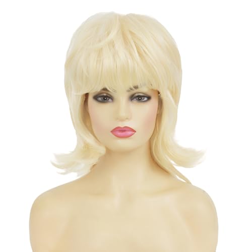 Blonde Curly Layered Shoulder Length Wig with Bangs for Women - Synthetic Cosplay & Daily Use (Variation: Blonde)