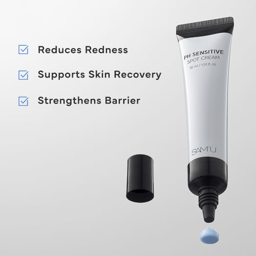 SAM¡¯U PH Sensitive Spot Cream ? Redness Reducing Blue Cream with Guaiazulene, Ceramides & Peptides for Redness Relief and Post-Blemish Recovery ? Korean Face Moisturizer 30ml / 1.01 fl.oz