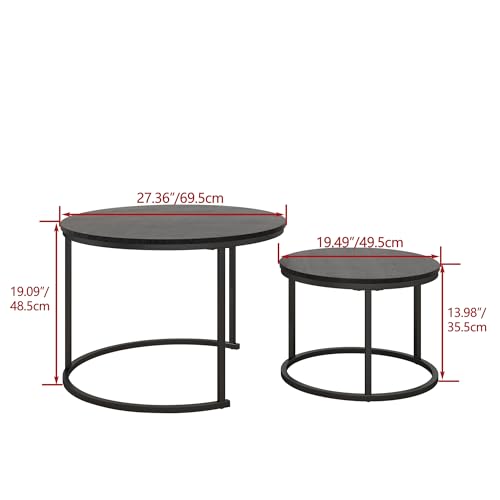 HOJINLINERO Black Nesting Coffee Table Set of 2 - Space-Saving Wooden Cocktail Tables