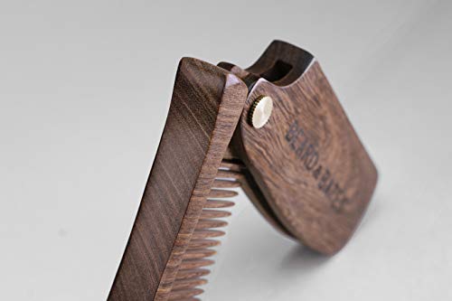 Foldable Wooden Beard & Hair Comb with Leather Pouch - Artisan Crafted