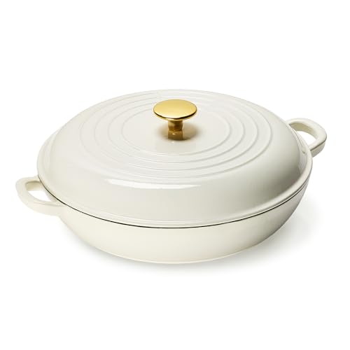 Carote 3.4QT White Enamel Cast Iron Dutch Oven with Lid
