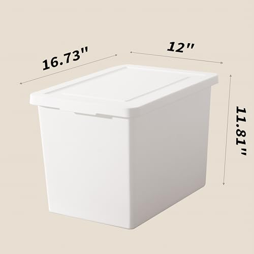 XL 4-Pack White Storage Bins with Lids - Stackable Plastic Containers for Home Office Garage