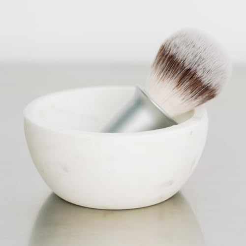 Supply Solid White Marble Shaving Bowl for Men - Keeps Lather Warm, Handcrafted