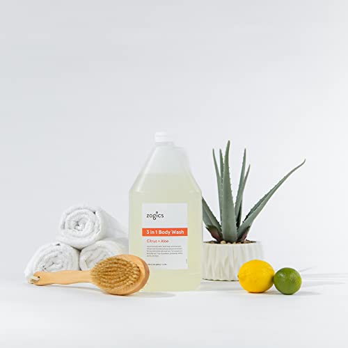 Zogics 3-in-1 Citrus and Aloe Body Wash Refill Gallon - All-in-One Shower, Shampoo & Hand Soap