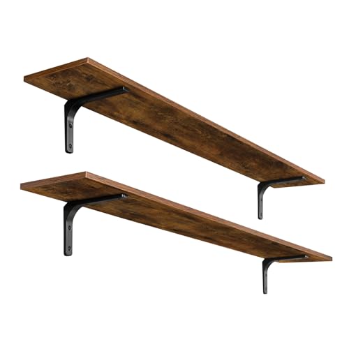 DINZI LVJ Rustic Brown 55.1-Inch Wall Mounted Shelves Set of 2 - Vintage Wooden Storage