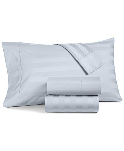 Queen Bed Sheet Set 550 Thread Count Supima Cotton Damask Stripe Light Blue