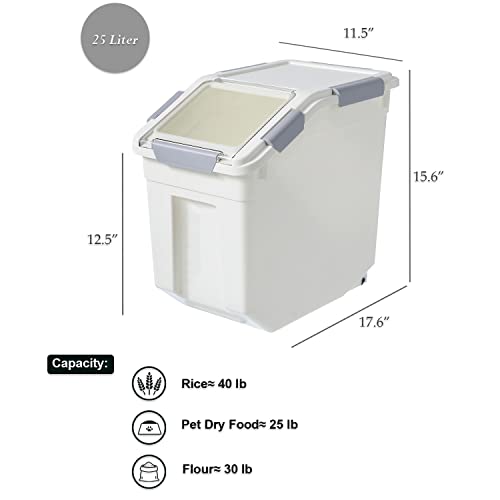 25L Rice Storage Container with Measuring Cup - 40 lbs Capacity, BPA-Free, 2 Pack, White
