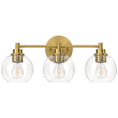 VONLUCE 3-Light Bathroom Vanity Light Fixture - Gold Finish, Modern Glass Shades, Dimmable