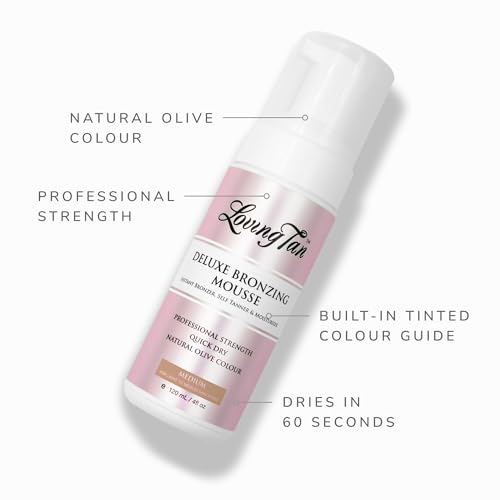 Loving Tan Deluxe Bronzing Mousse, Medium + Deluxe Applicator Mitt - Streak Free, Natural looking, Professional Strength Sunless Tanner - Cruelty Free, Naturally Derived DHA - 4 FL Oz